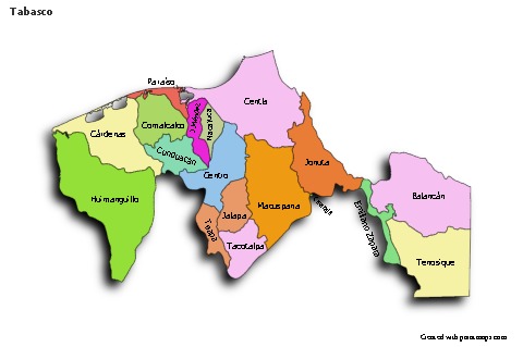 Mapas de muestra para Tabasco (coloreado,sombrío)