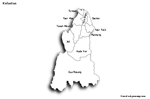 Mapas de muestra para Kelantan (blanco-negro,sombrío)