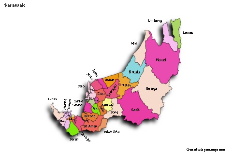Mapas de muestra para Sarawak (coloreado,sombrío)