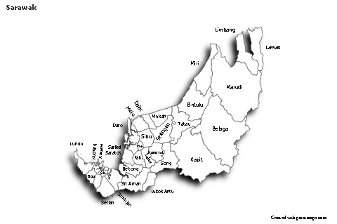 Mapas de muestra para Sarawak (blanco-negro,sombrío)