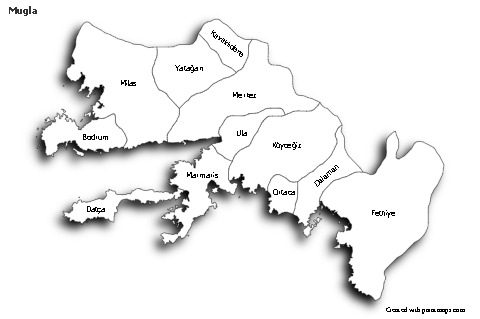 Mugla için Örnek Haritalar (siyah-beyaz,gölgeli)
