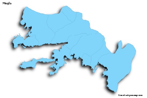 Mugla için Örnek Haritalar (mavi,anahat,gölgeli)