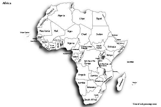 Afrika için Örnek Haritalar (siyah-beyaz,gölgeli)