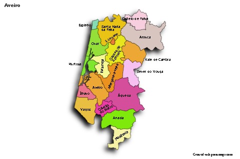 Exemplos de mapas para Aveiro (colorido,sombreado)
