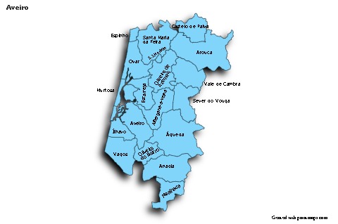 Exemplos de mapas para Aveiro (azul,sombra)