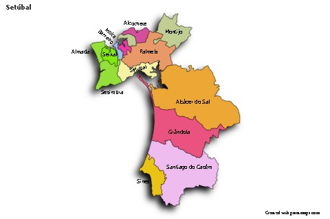 Contoh Peta untuk Setúbal (berwarna,bayangan)