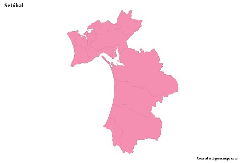 Contoh Peta untuk Setúbal (merah jambu,garis besar)
