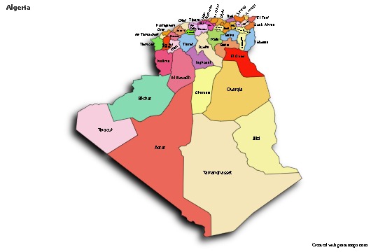 Sample Maps for Algeria (colored,shadowy)