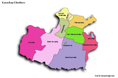 Contoh Peta untuk Karachay-Cherkess (berwarna,bayangan)