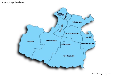 Contoh Peta untuk Karachay-Cherkess (biru,bayangan)