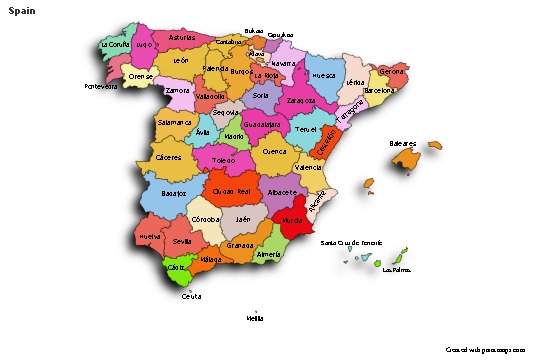 Sample Maps for Spain (colored,shadowy)