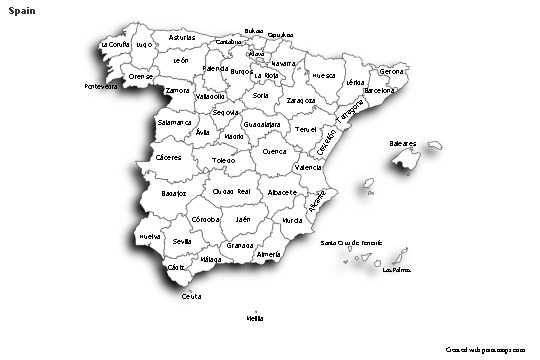 Sample Maps for Spain (black-white,shadowy)