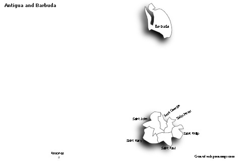 Sample Maps for Antigua and Barbuda (black-white,shadowy)