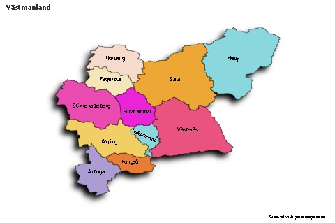 Mapas de muestra para Västmanland (coloreado,sombrío)