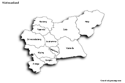Mapas de muestra para Västmanland (blanco-negro,sombrío)