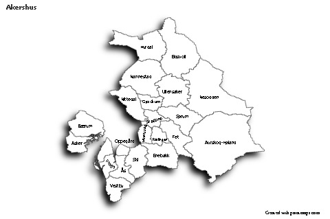 Akershus için Örnek Haritalar (siyah-beyaz,gölgeli)