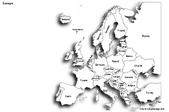 Sample Maps for Europe (black-white,shadowy)