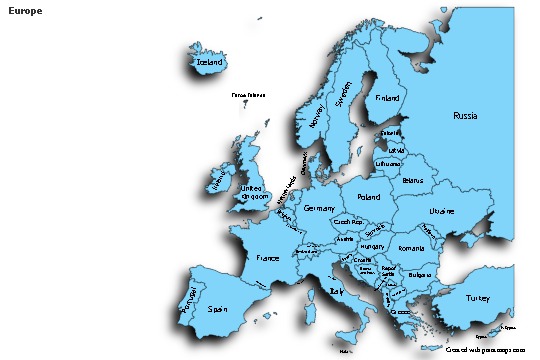 Sample Maps for Europe (blue,shadowy)