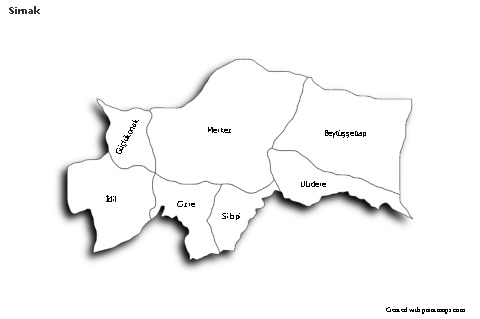 Sirnak için Örnek Haritalar (siyah-beyaz,gölgeli)