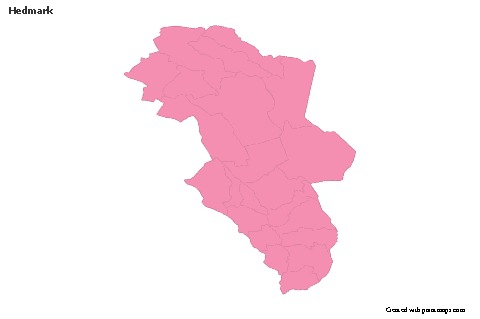 Contoh Peta untuk Hedmark (merah jambu,garis besar)