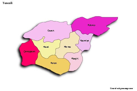 Tunceli için Örnek Haritalar (renkli,gölgeli)