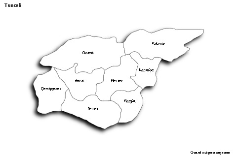Tunceli için Örnek Haritalar (siyah-beyaz,gölgeli)