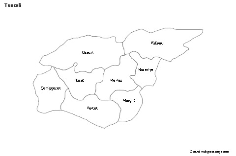 Tunceli için Örnek Haritalar (siyah-beyaz)