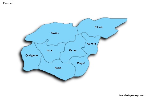 Tunceli için Örnek Haritalar (mavi,gölgeli)