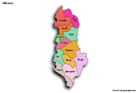Sample Maps for Albania (colored,shadowy)