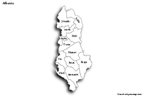 Sample Maps for Albania (black-white,shadowy)