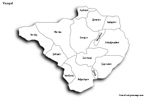 Yozgat için Örnek Haritalar (siyah-beyaz,gölgeli)