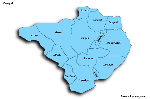 Yozgat için Örnek Haritalar (mavi,gölgeli)
