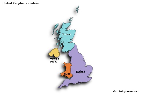 Sample Maps for United Kingdom countries (colored,shadowy)