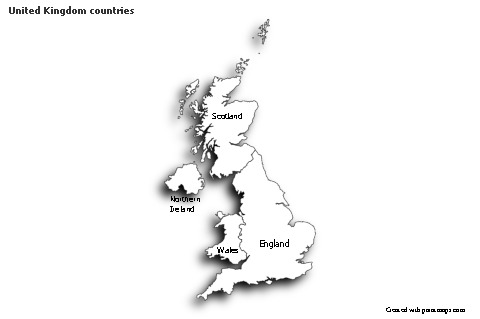 Sample Maps for United Kingdom countries (black-white,shadowy)