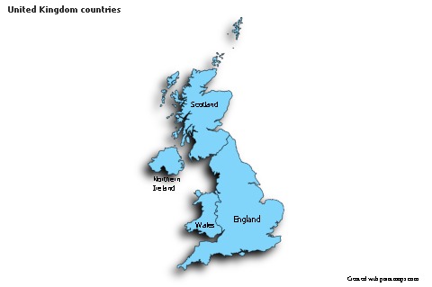 Sample Maps for United Kingdom countries (blue,shadowy)