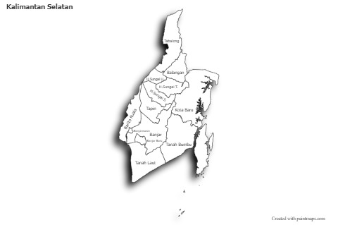 Kalimantan Selatan için Örnek Haritalar (siyah-beyaz,gölgeli)