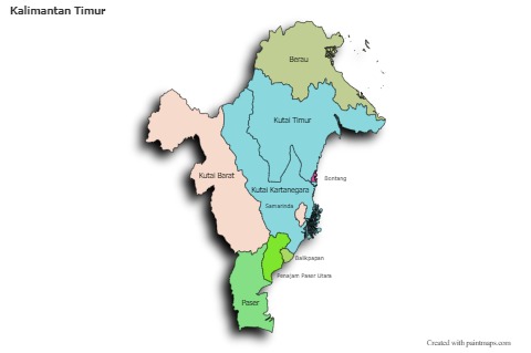 Kalimantan Timur için Örnek Haritalar (renkli,gölgeli)