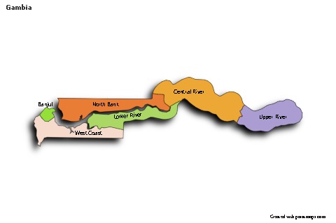 Sample Maps for Gambia (colored,shadowy)