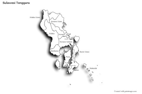 Sulawesi Tenggara için Örnek Haritalar (siyah-beyaz,gölgeli)