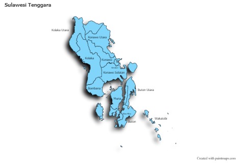 Sulawesi Tenggara için Örnek Haritalar (mavi,gölgeli)