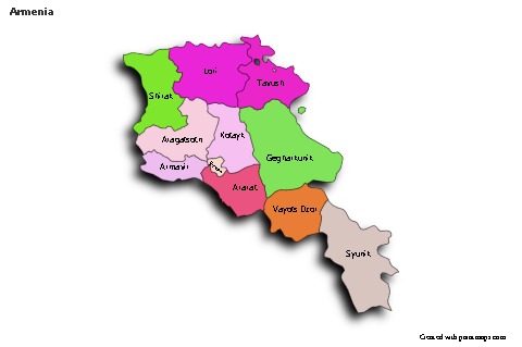 Sample Maps for Armenia (colored,shadowy)