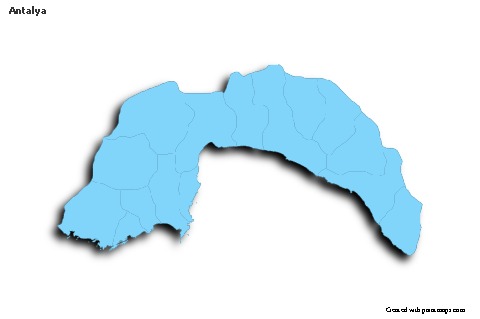 Antalya için Örnek Haritalar (mavi,anahat,gölgeli)