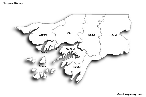 Contoh Peta untuk Guinea Bissau (hitam-putih,bayangan)