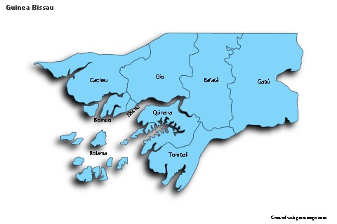 Contoh Peta untuk Guinea Bissau (biru,bayangan)
