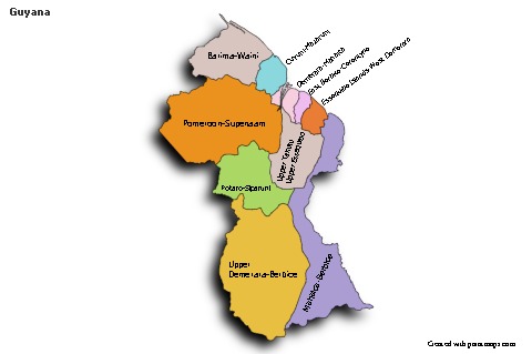 Sample Maps for Guyana (colored,shadowy)