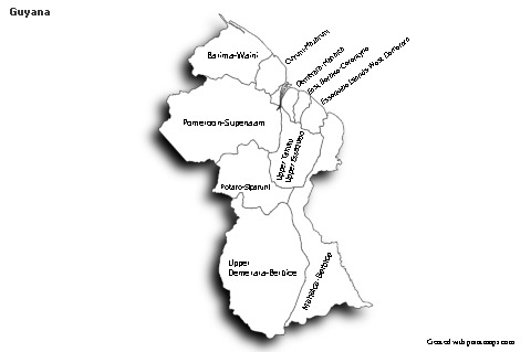 Sample Maps for Guyana (black-white,shadowy)