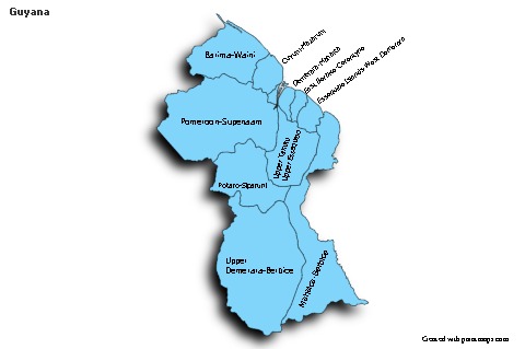 Sample Maps for Guyana (blue,shadowy)