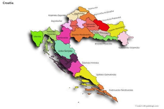 Sample Maps for Croatia (colored,shadowy)