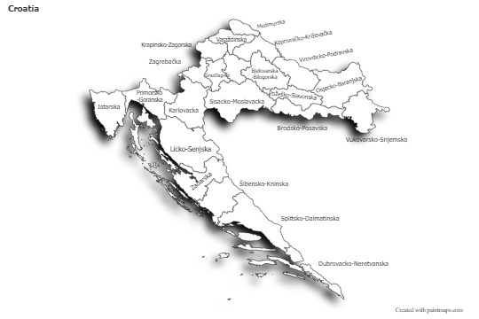 Sample Maps for Croatia (black-white,shadowy)