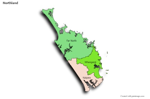 Contoh Peta untuk Northland (berwarna,bayangan)